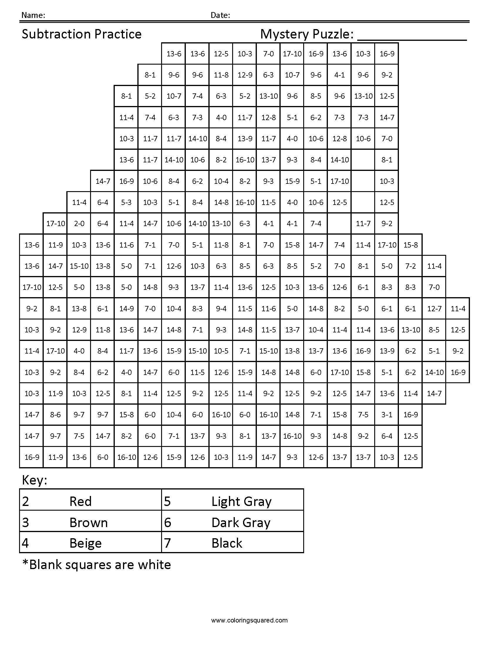 Thor Mystery Subtraction Coloring page worksheet