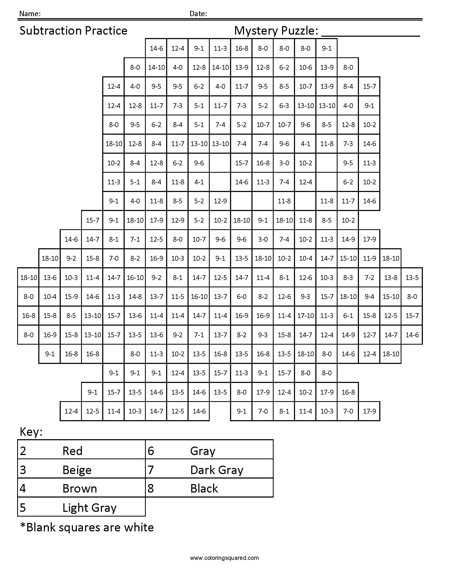 Winter Soldier Mystery Subtraction Coloring Page worksheet