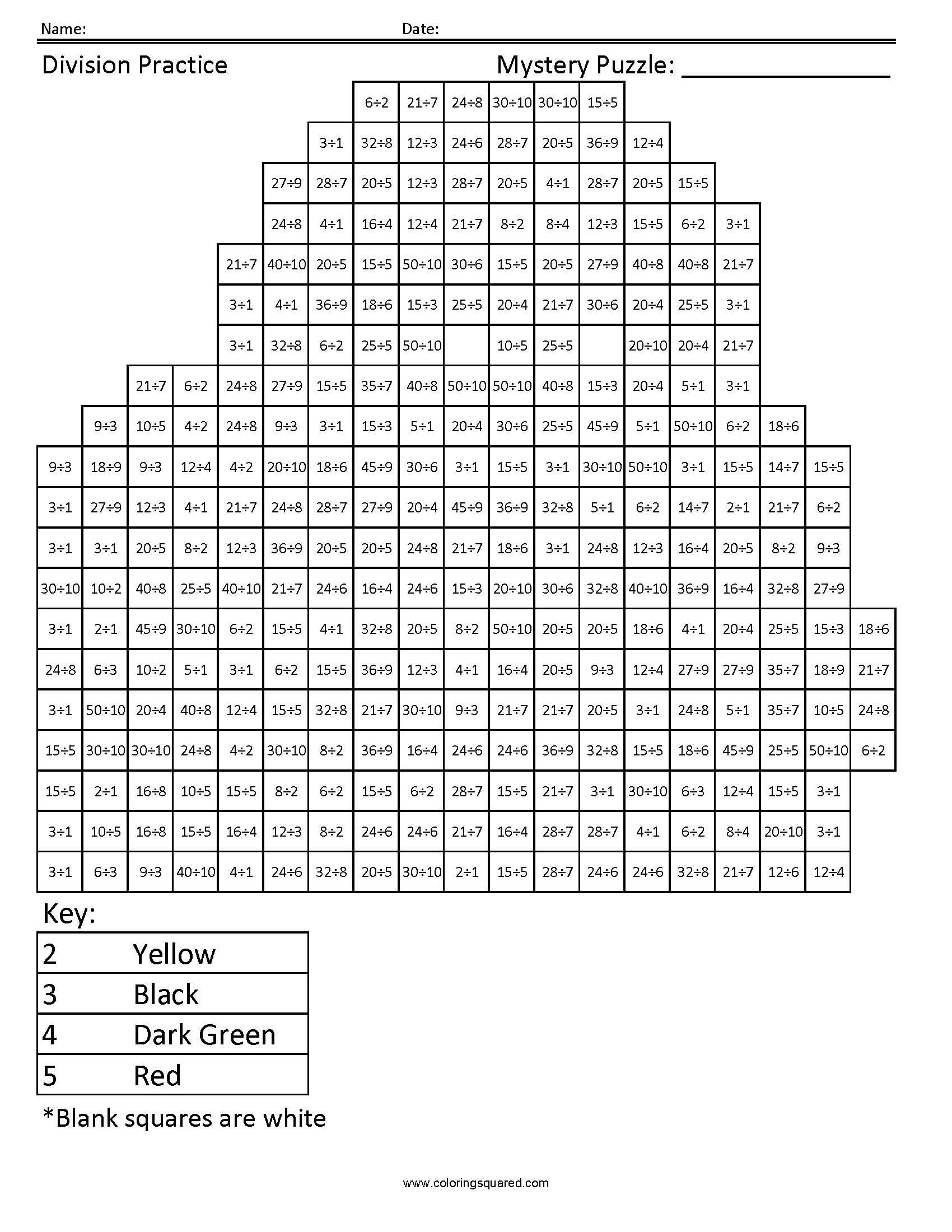 Vision Divison Mystery Coloring Page worksheet