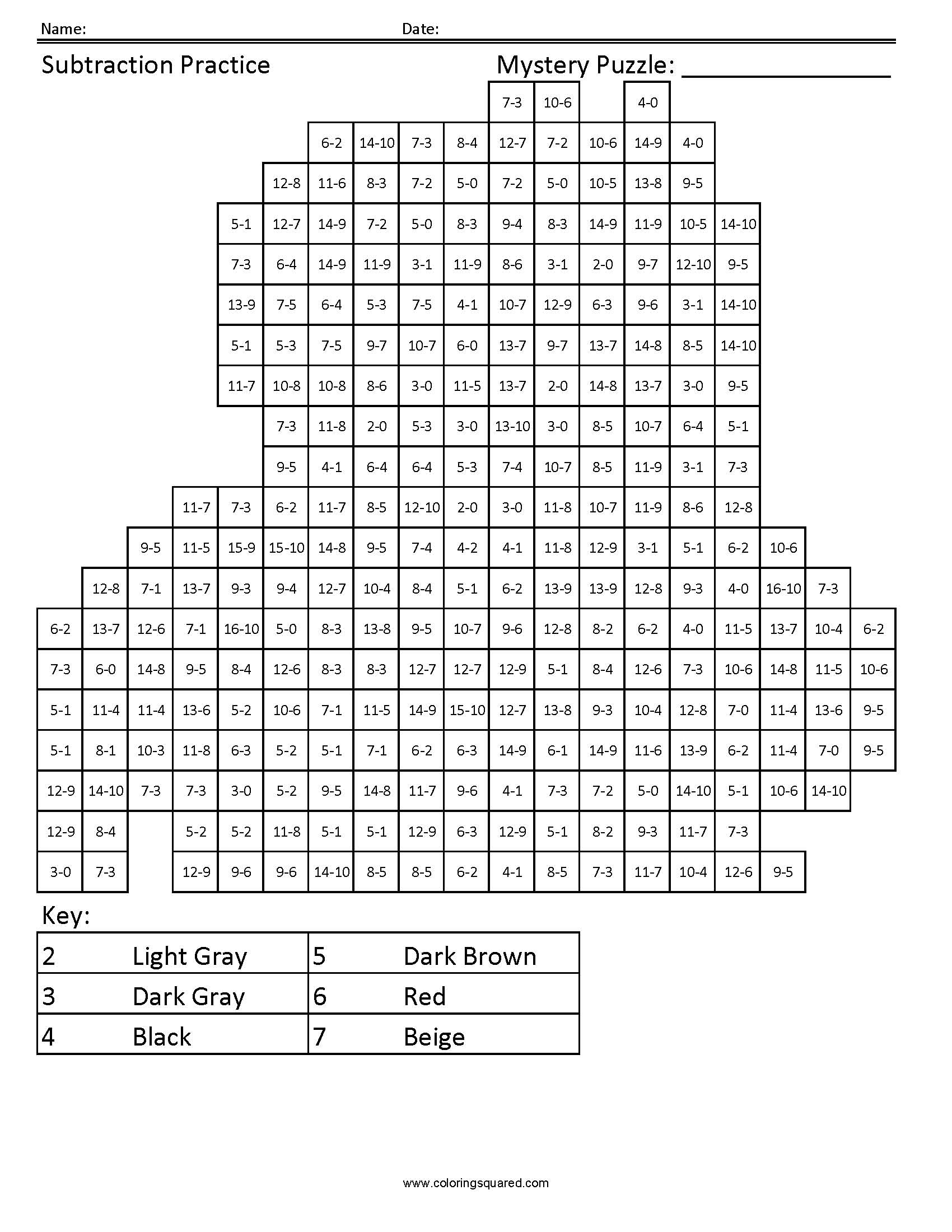 Starlord Mystery Subtraction Coloring Page worksheet
