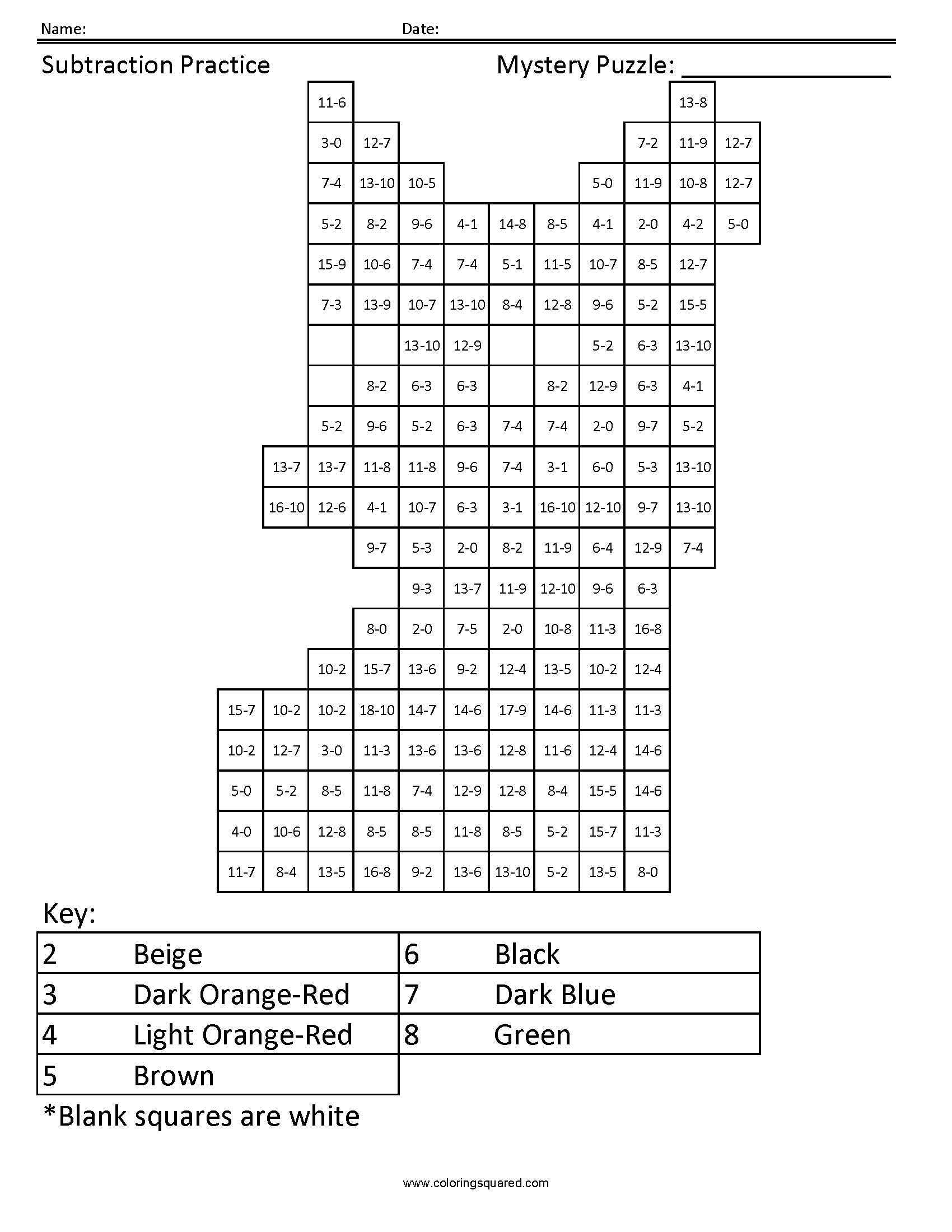 Zootopia Mystery Subtraction Coloring Puzzle worksheet