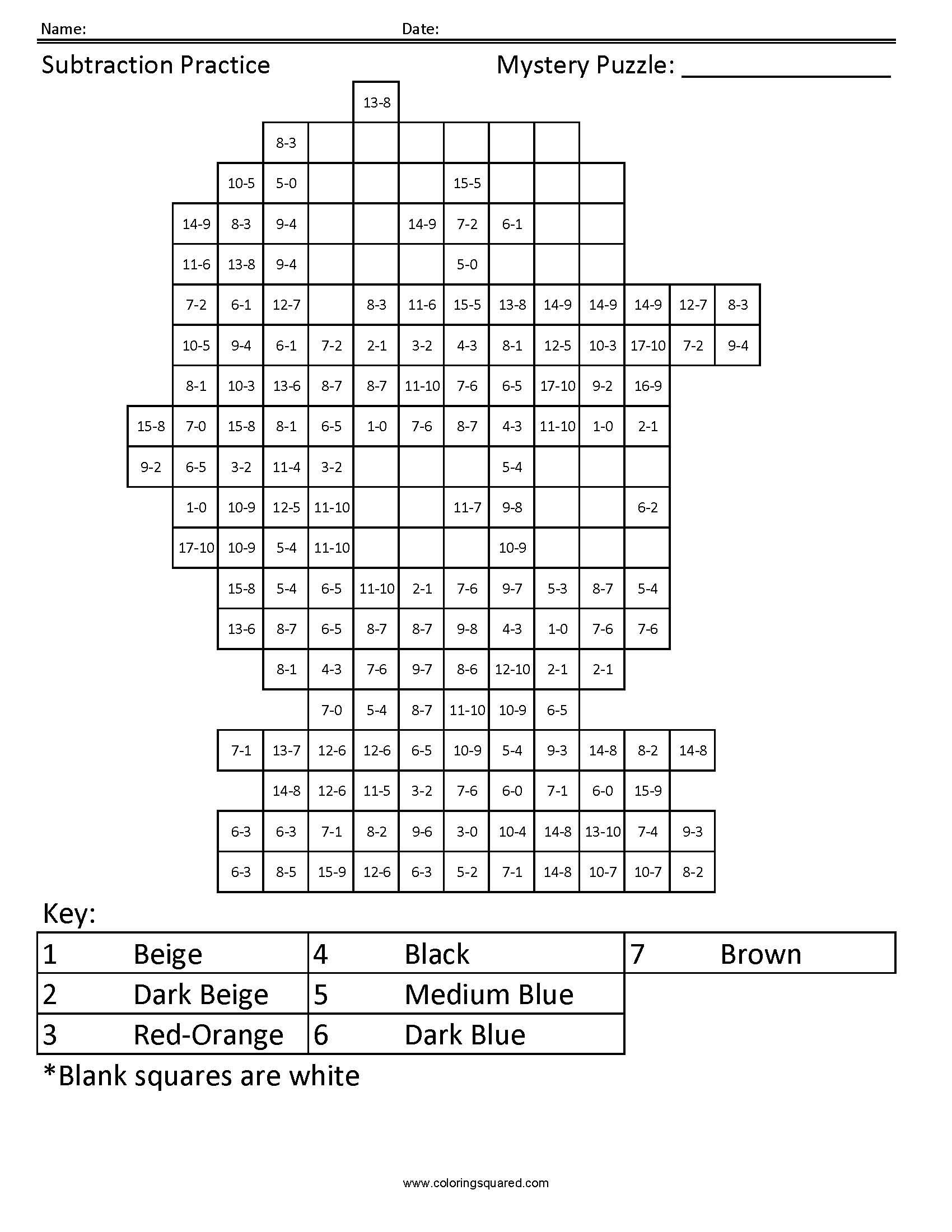 Dipper Gravity Falls Subtraction Puzzle worksheet