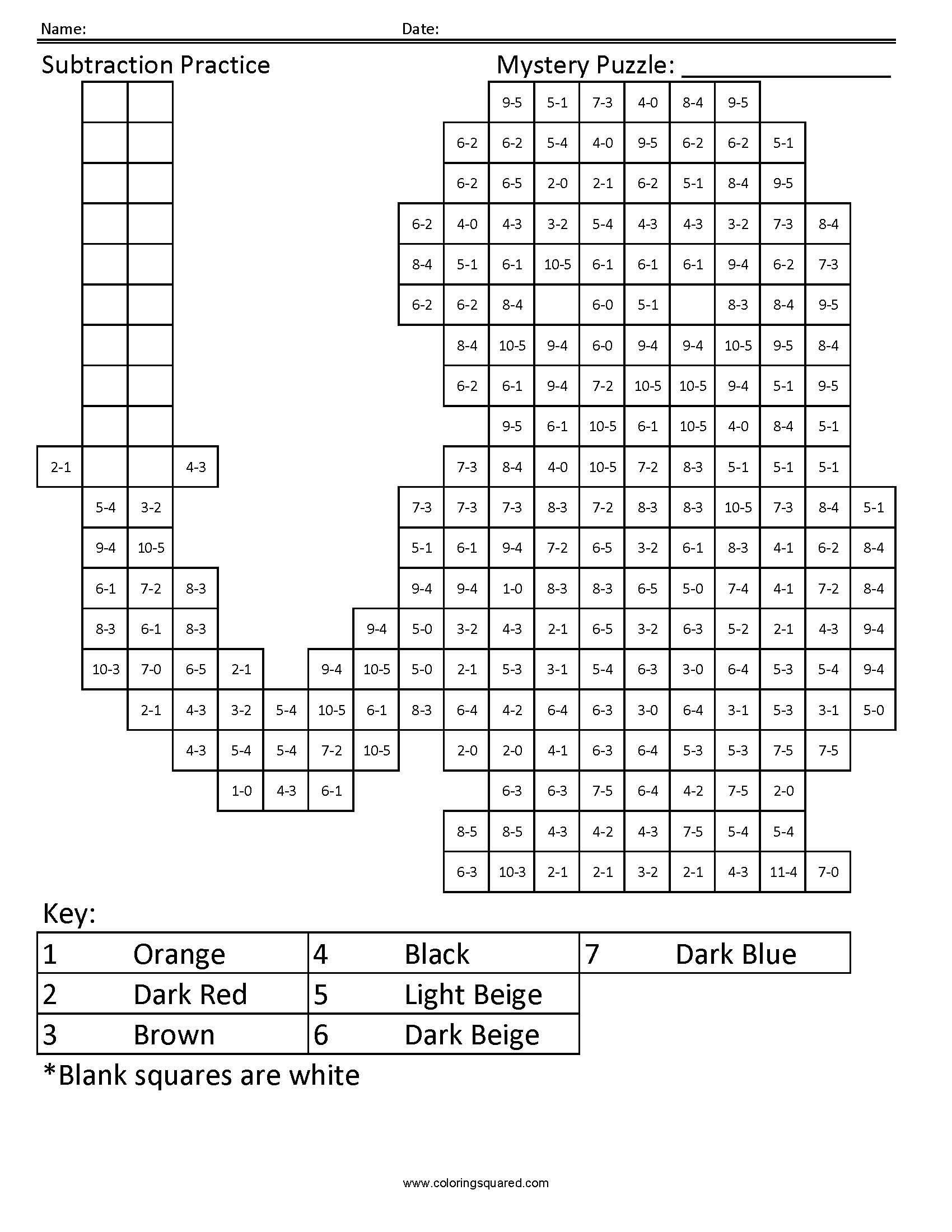Wonder Woman Mystery Subtraction Coloring Page worksheet