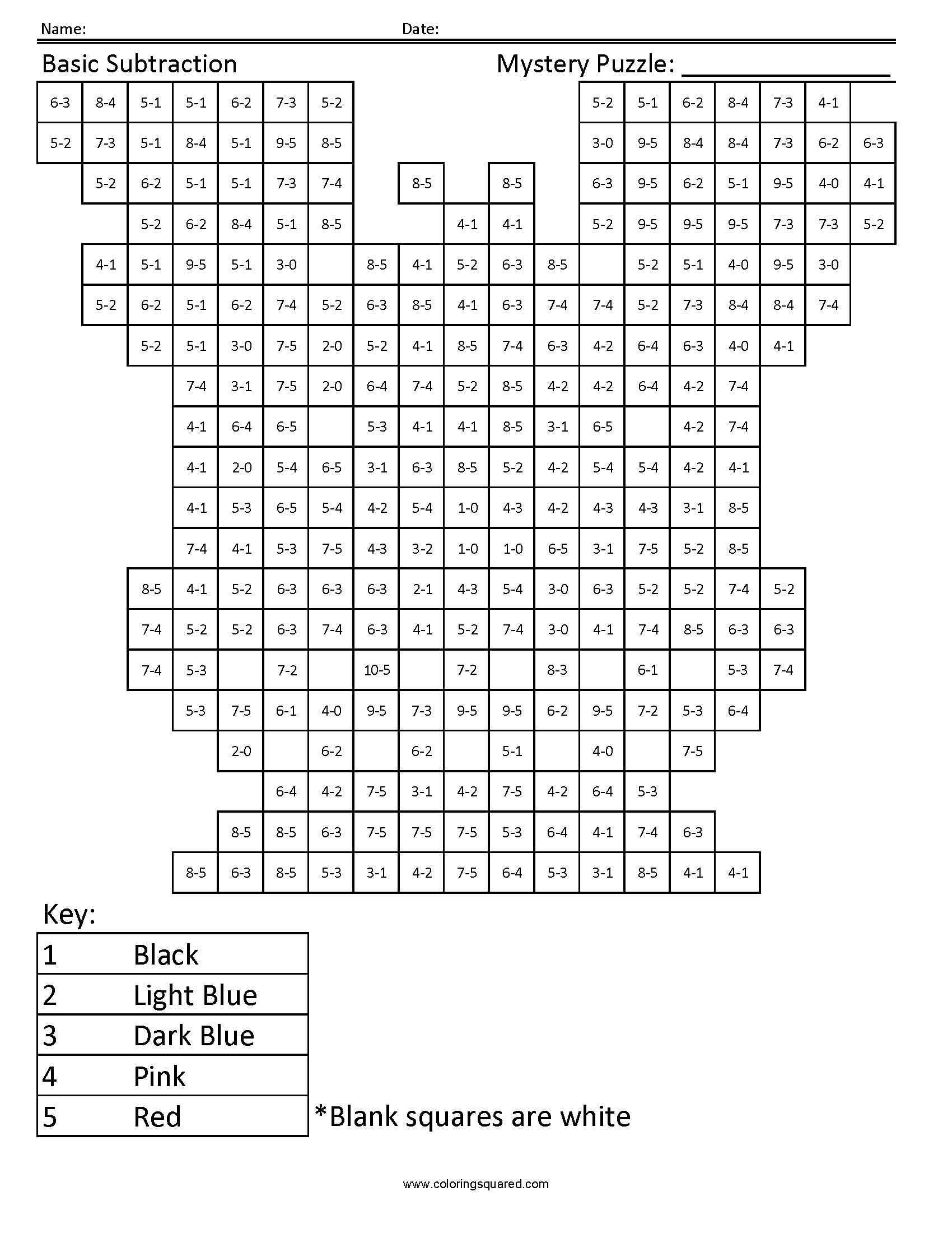 Stitch Mystery Subtraction Coloring worksheet