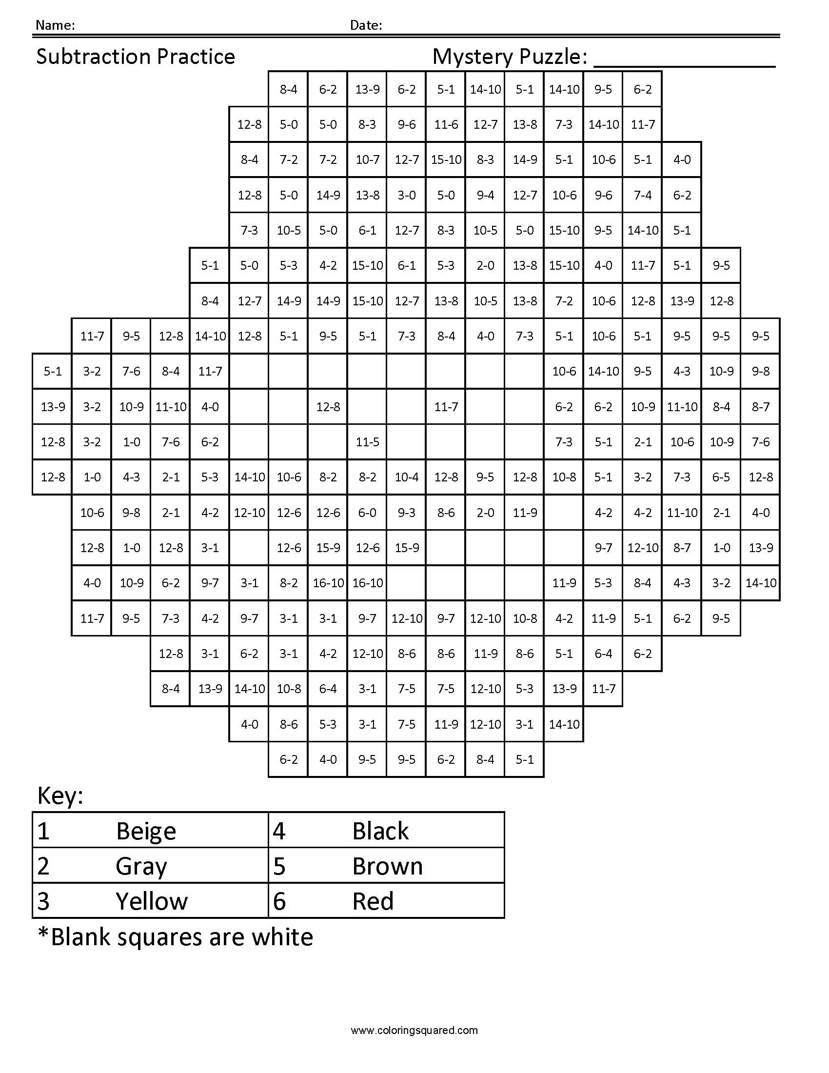 Stanley Pines Mystery Subtraction Puzzle worksheet
