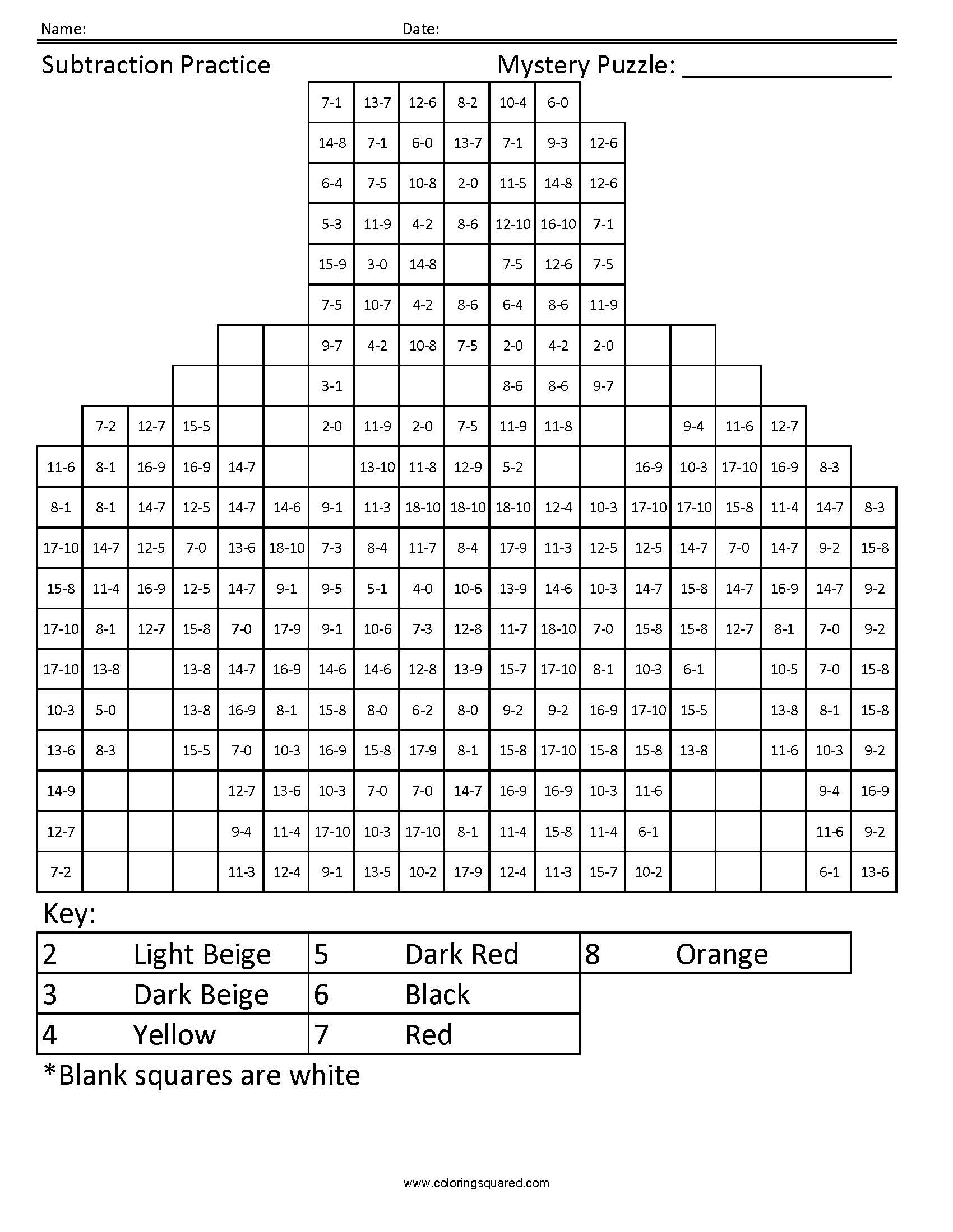 Shazam Mystery Subtraction Coloring Page worksheet