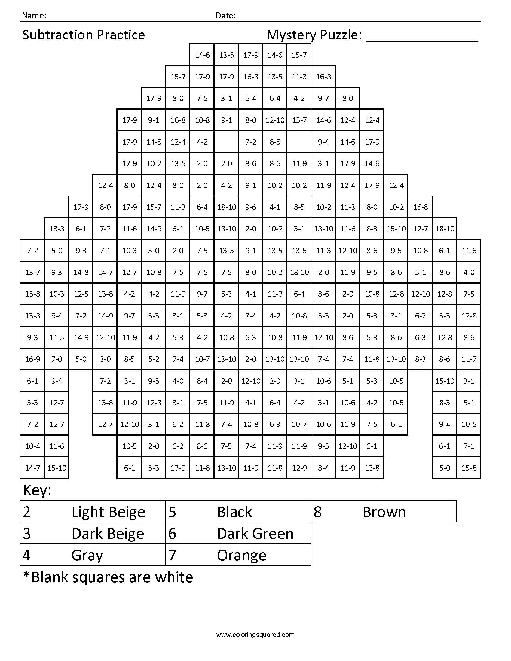 Aquaman Mystery Subtraction Coloring Page worksheet