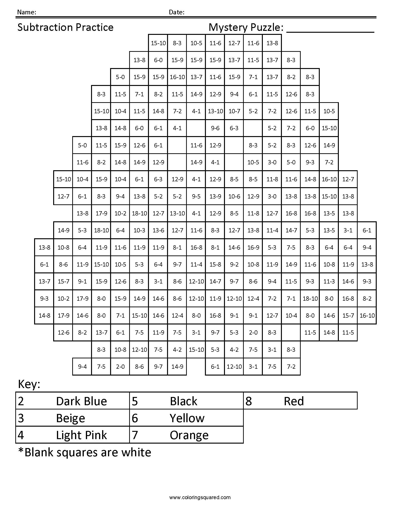 Captain Marvel Mystery Subtraction Coloring Page worksheet