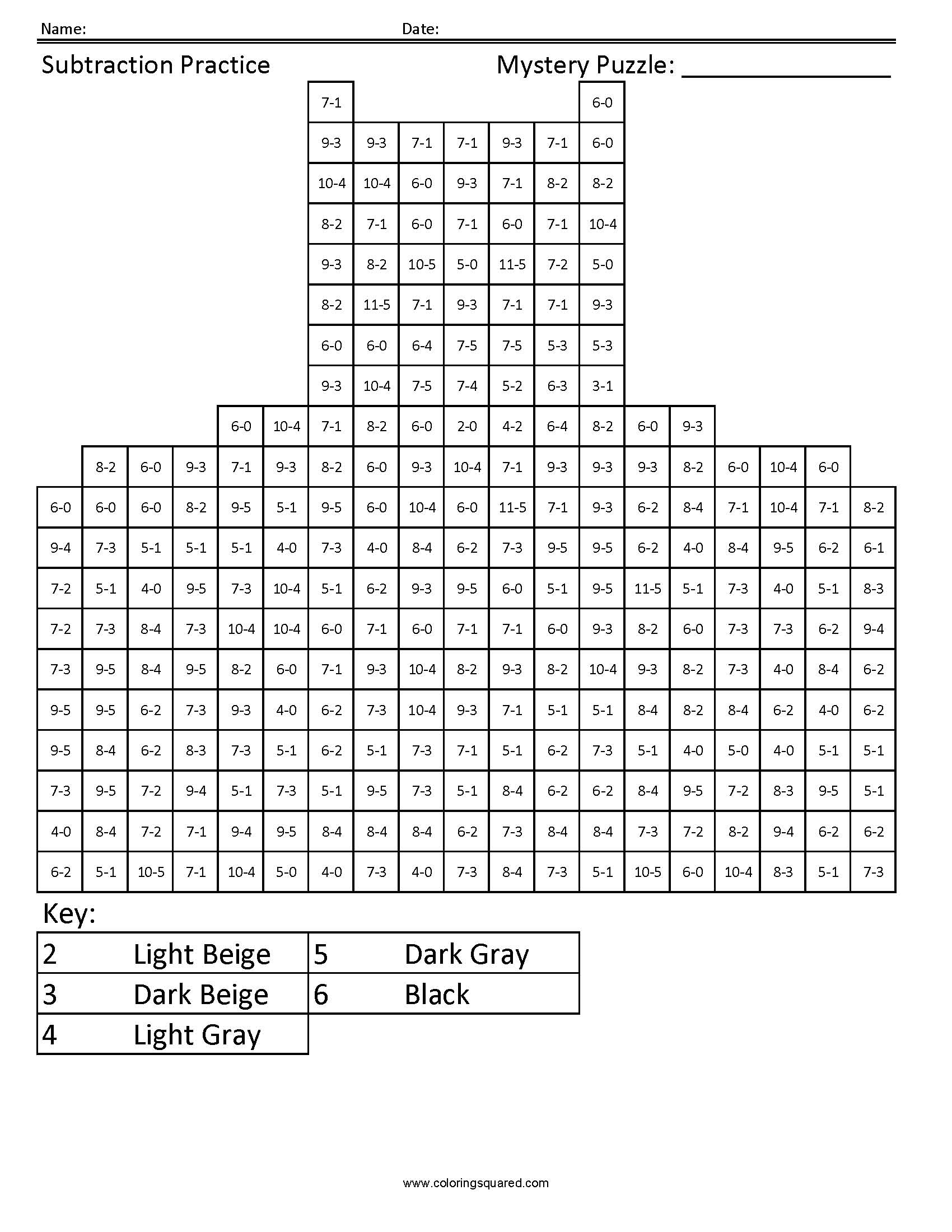 Batman Mystery Subtraction Coloring Page worksheet