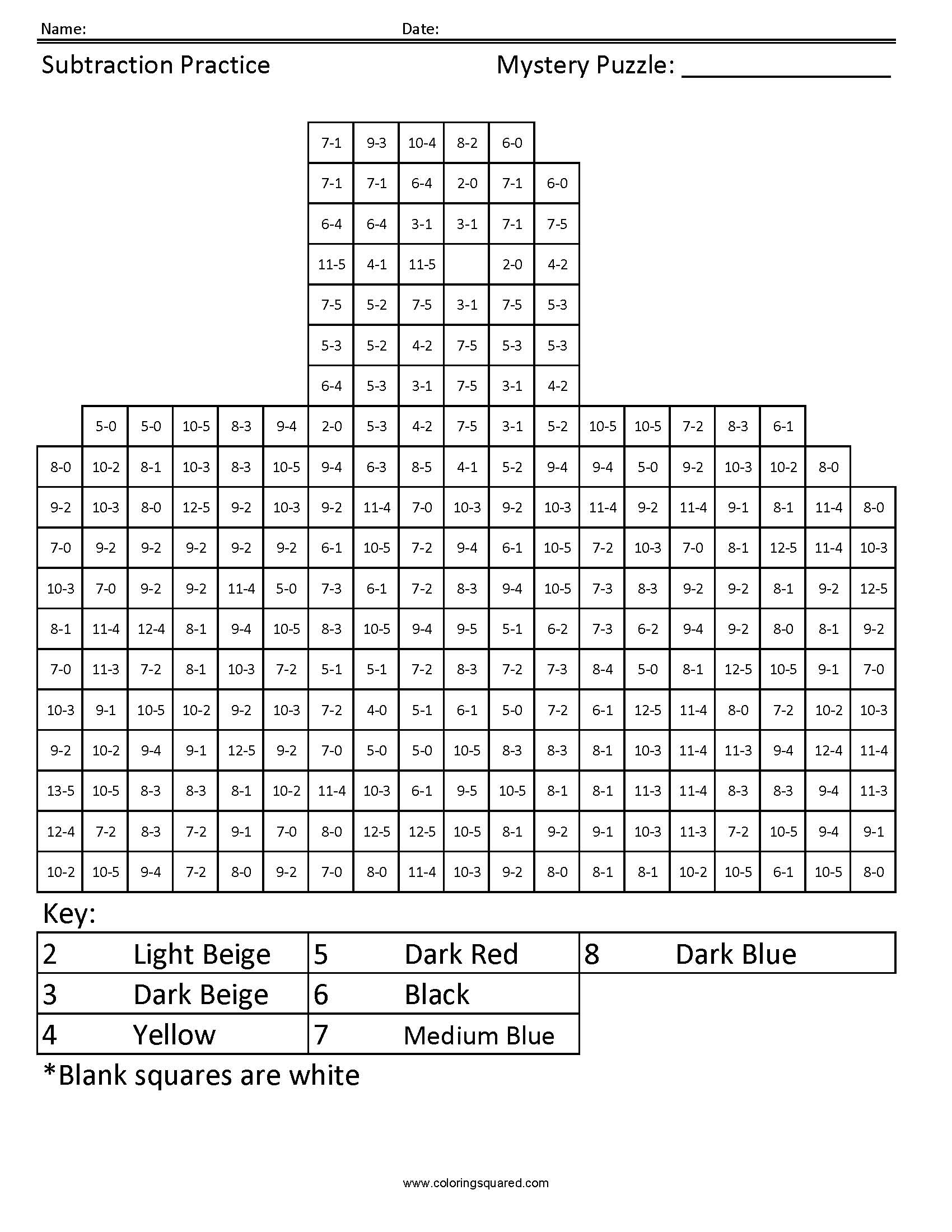 Superman Subtraction Mystery Coloring Page worksheet