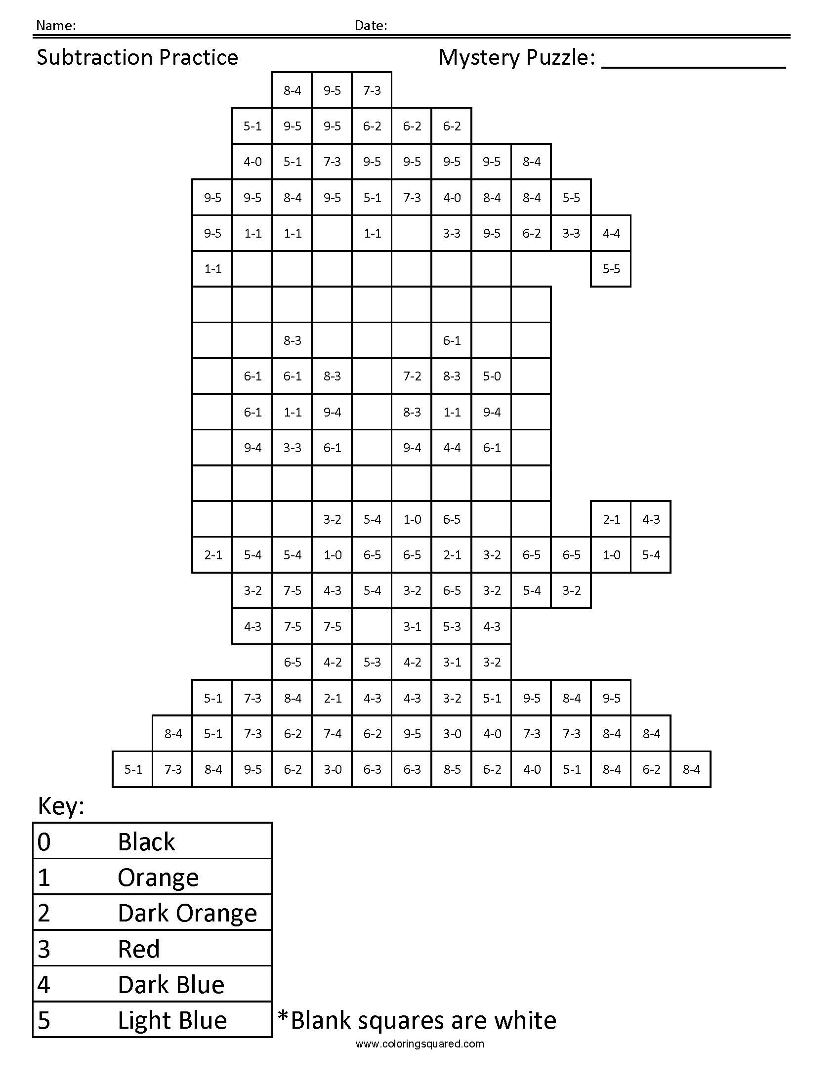 Donald Duck Mystery Subtraction Coloring Puzzle worksheet