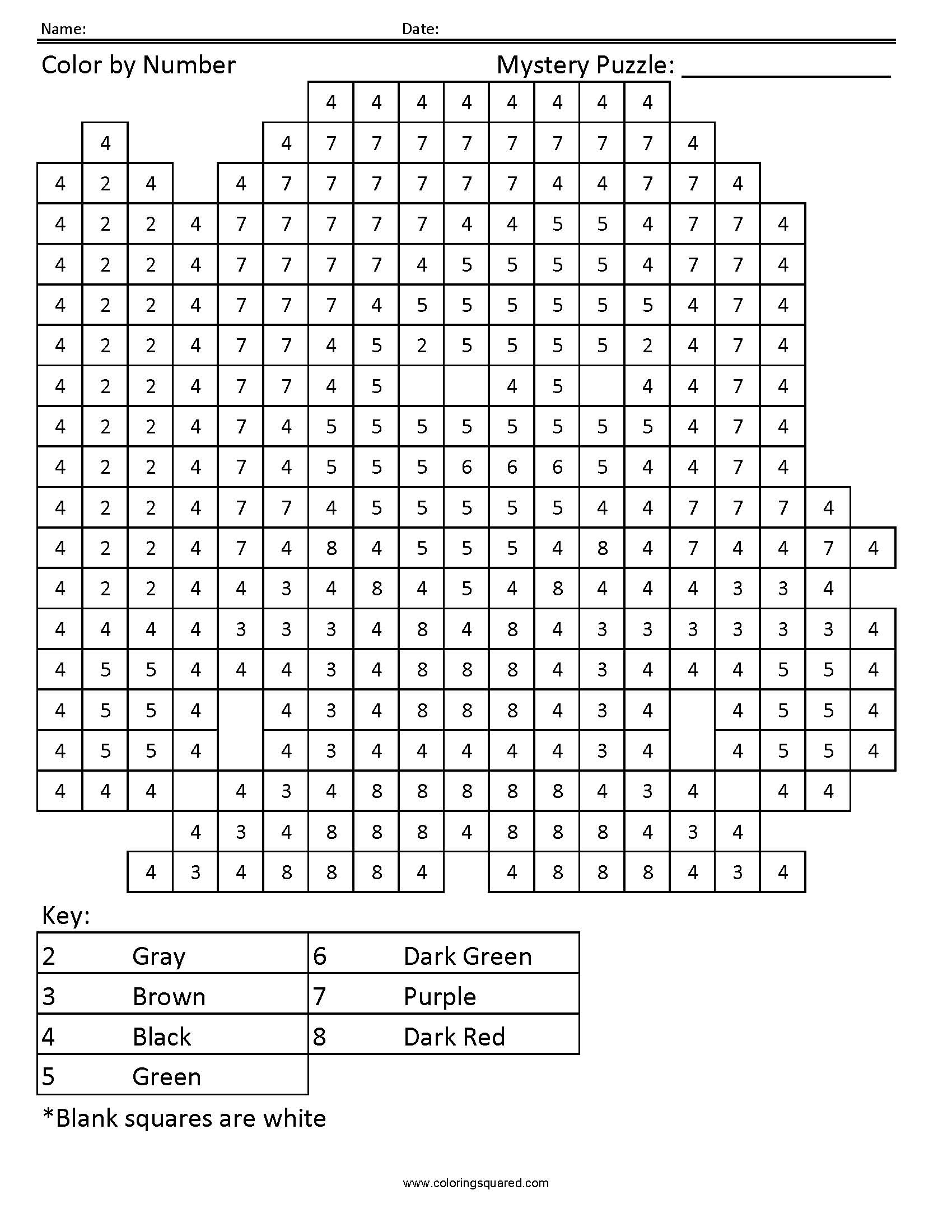 Gamora Mystery Color by Number Puzzle worksheet