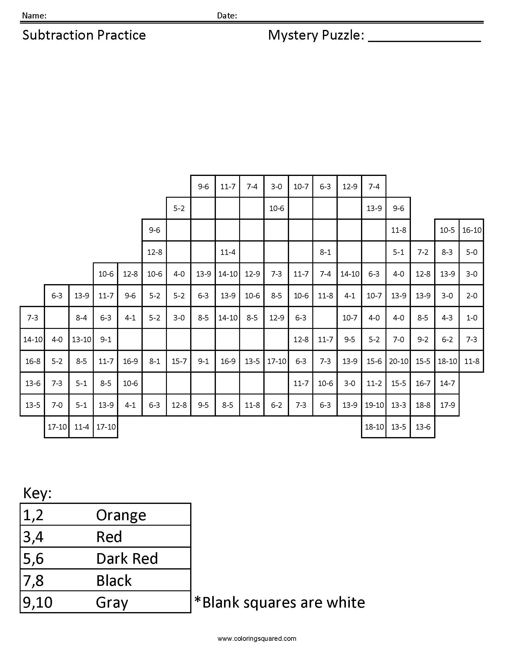 Lightning McQueen Mystery Subtraction Coloring worksheet