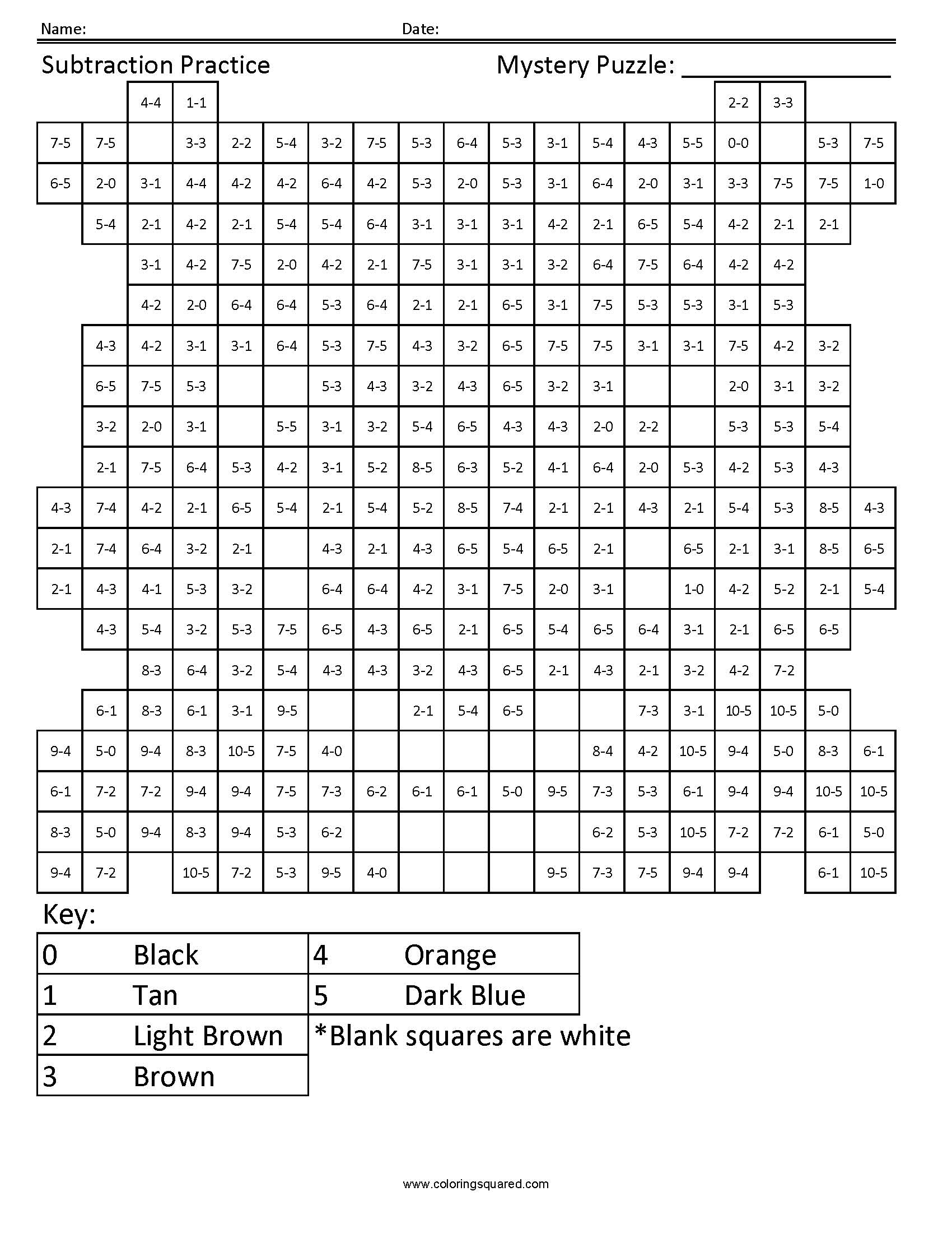 Beast Mystery Subtraction Puzzle worksheet