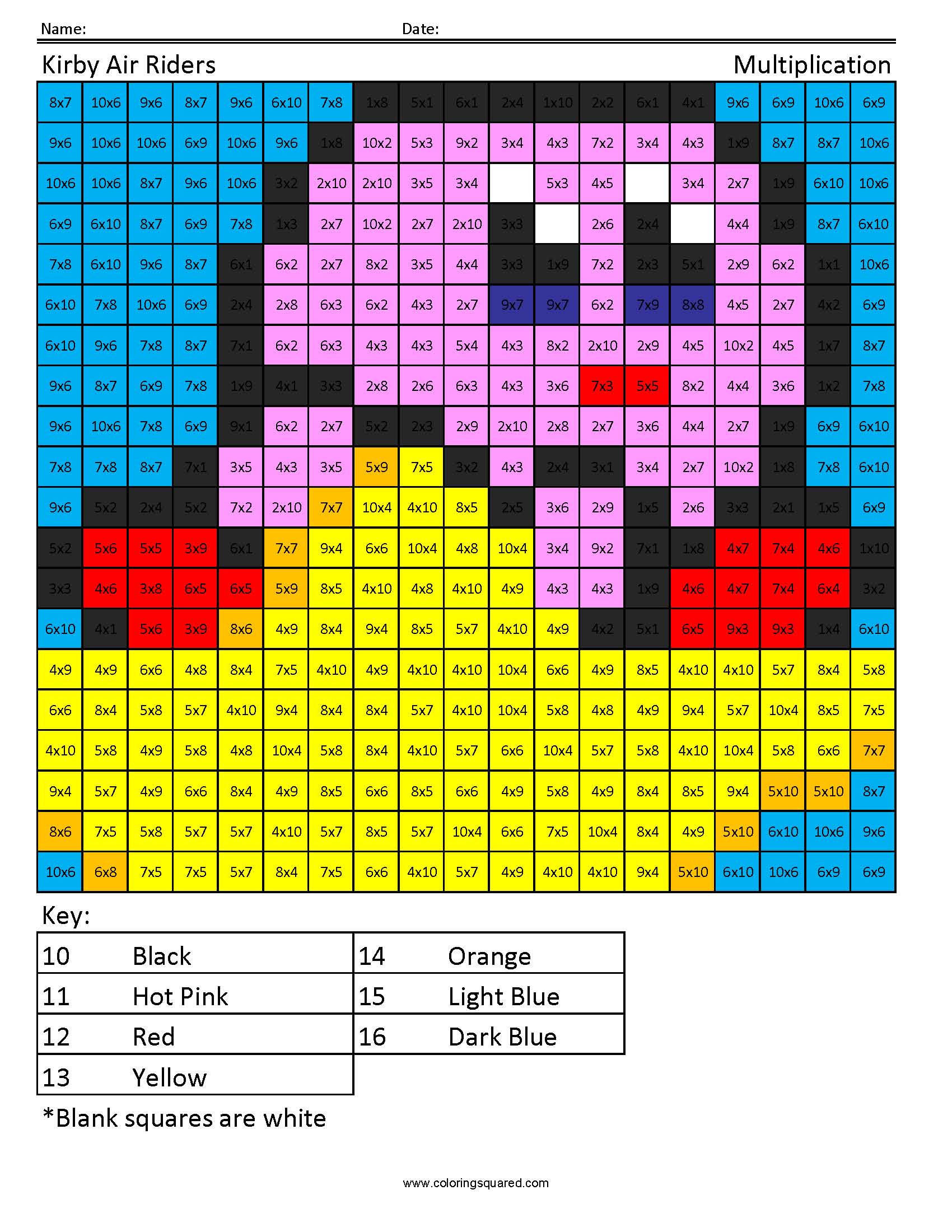 Kirby Star Multiplication Worksheets Free Coloring Page