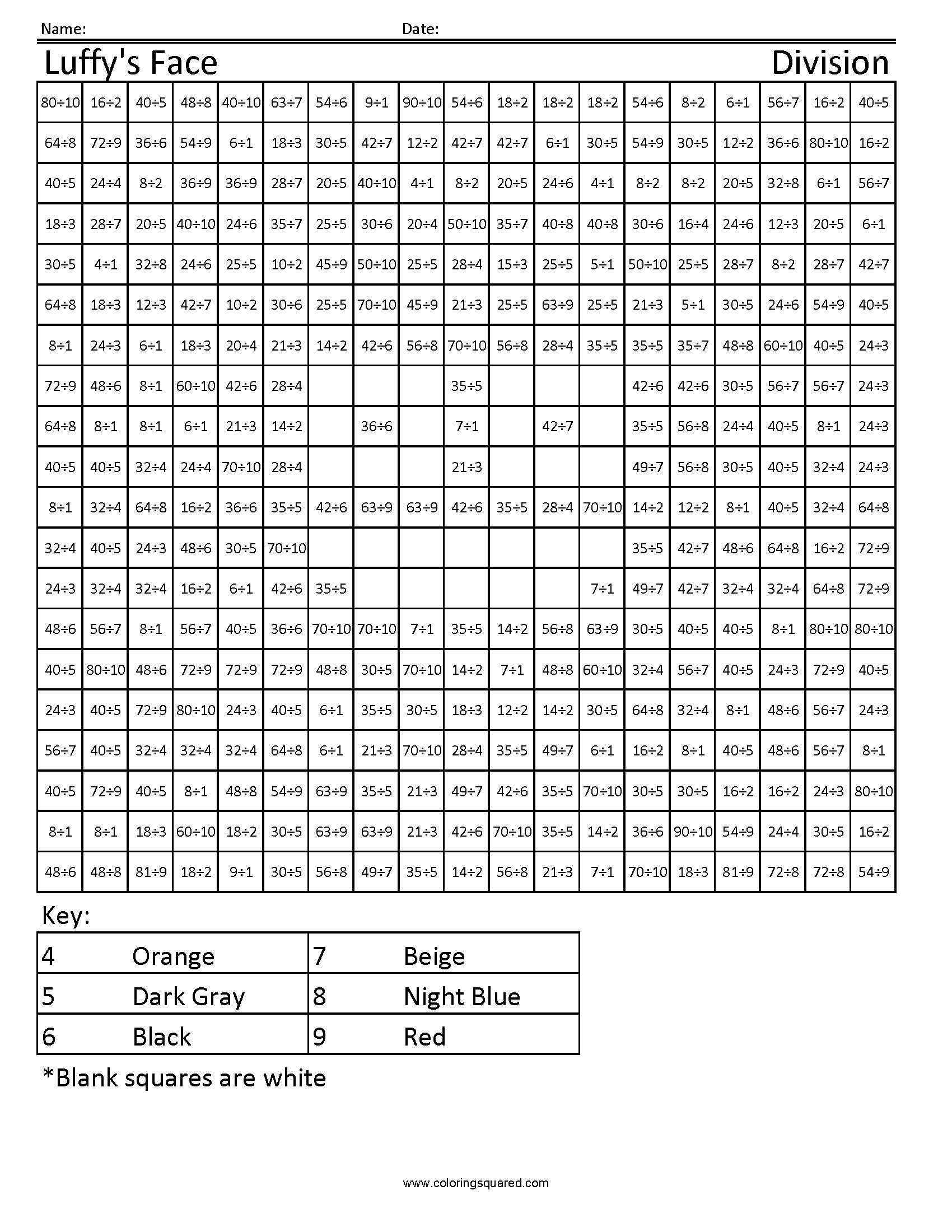 Luffy Division Worksheet