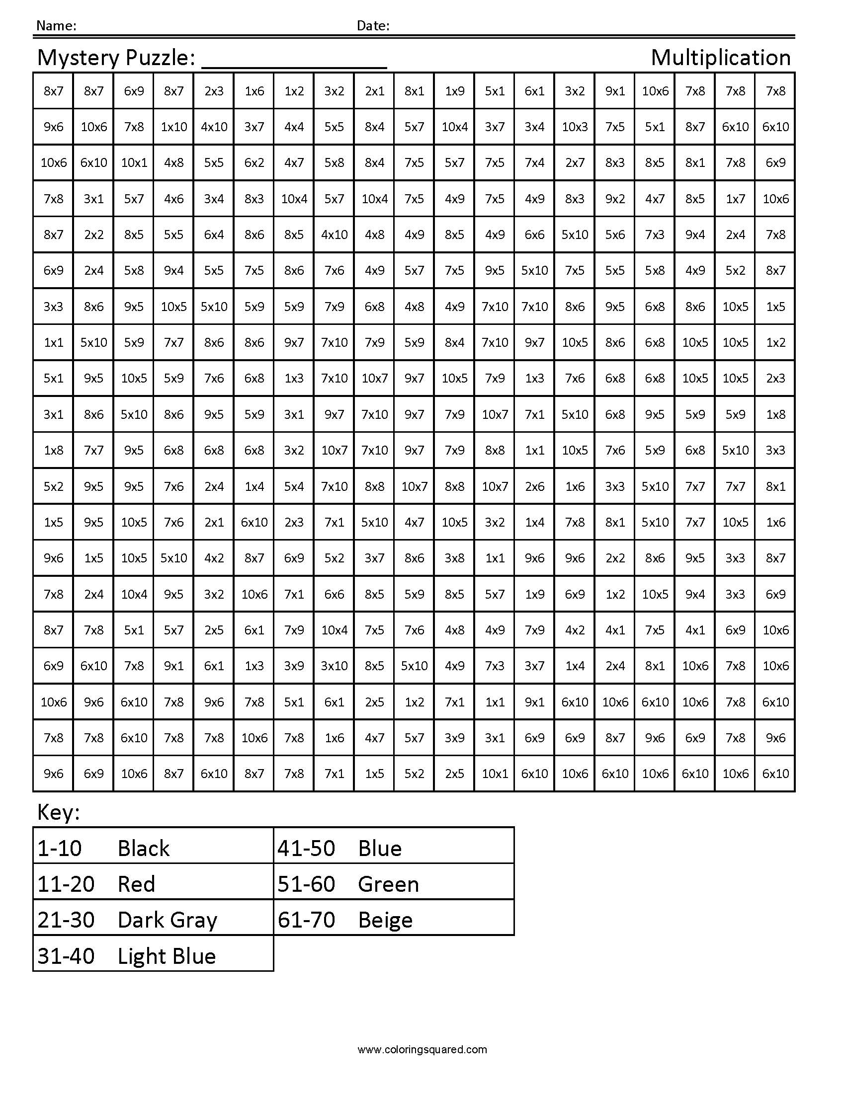 Hatsune Multiplication Coloring worksheet