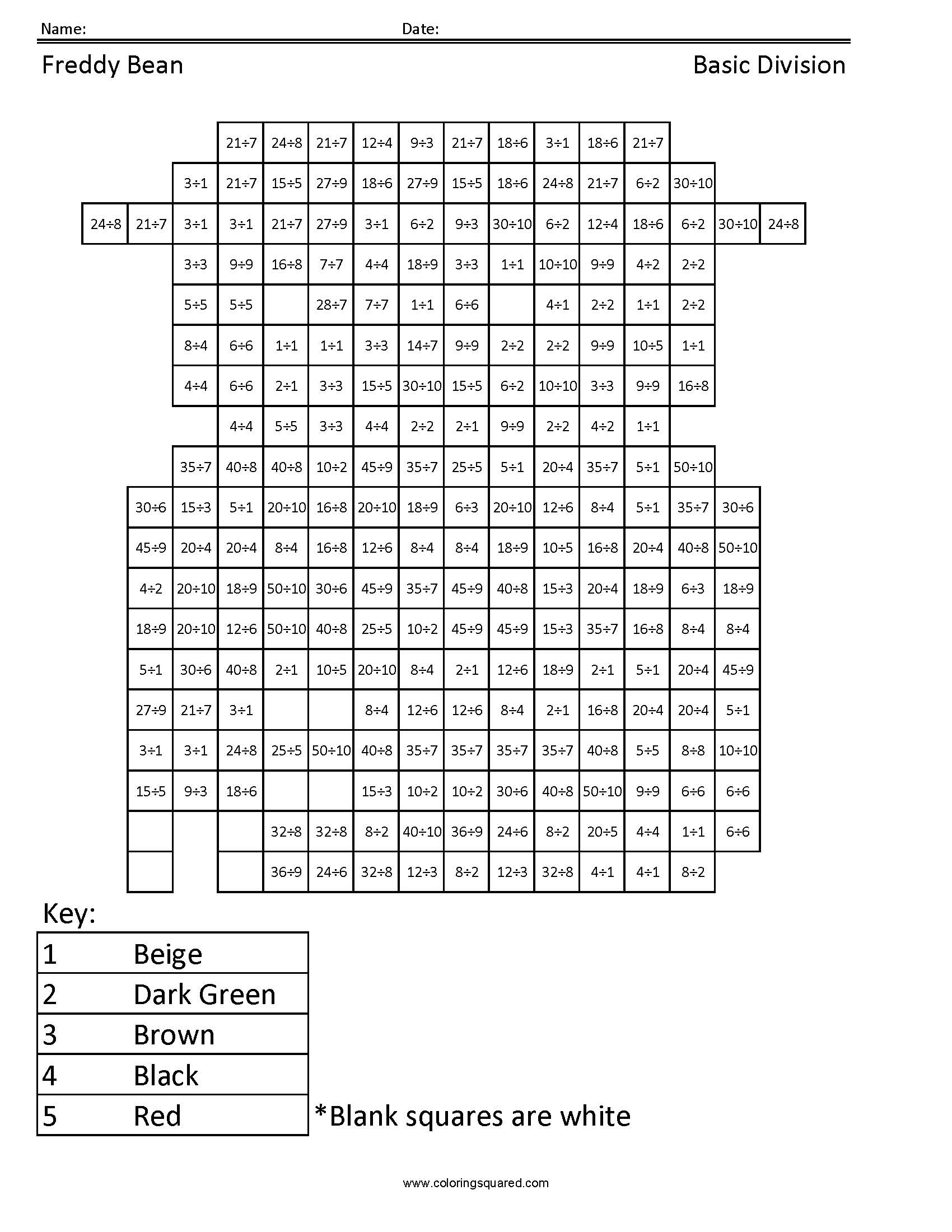 Freddy Bean Division Coloring Page worksheet