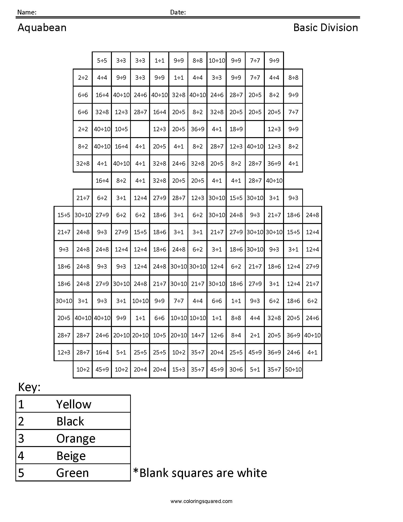 Aquabean Division Coloring Page worksheet