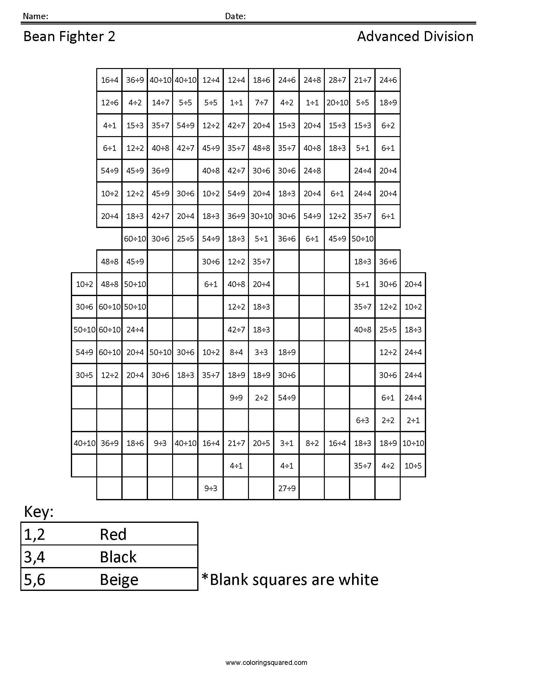 Bean Fighter Multiplication Coloring Page worksheet