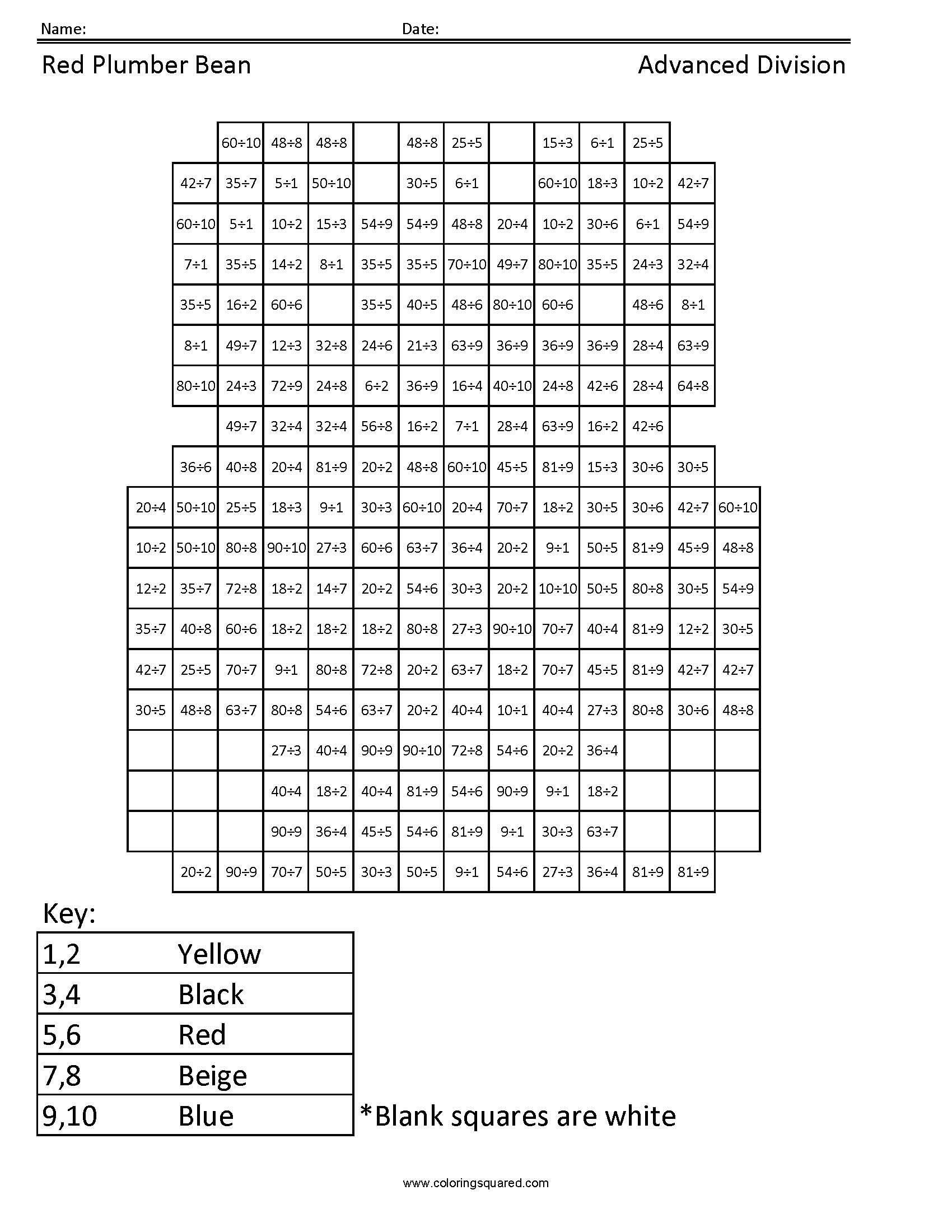 Red Plumber Bean Division Coloring Page worksheet