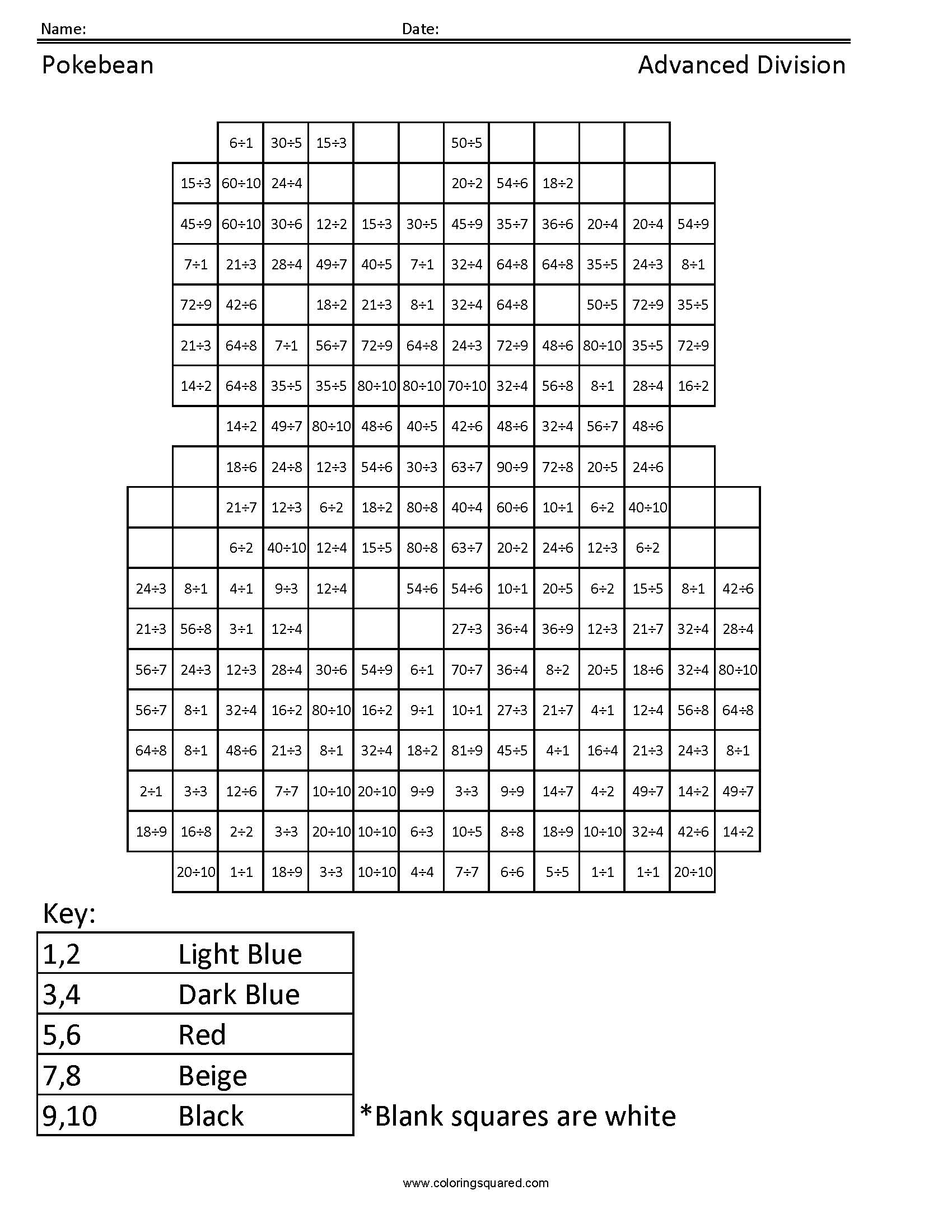 Pokebean Division Coloring Page worksheet