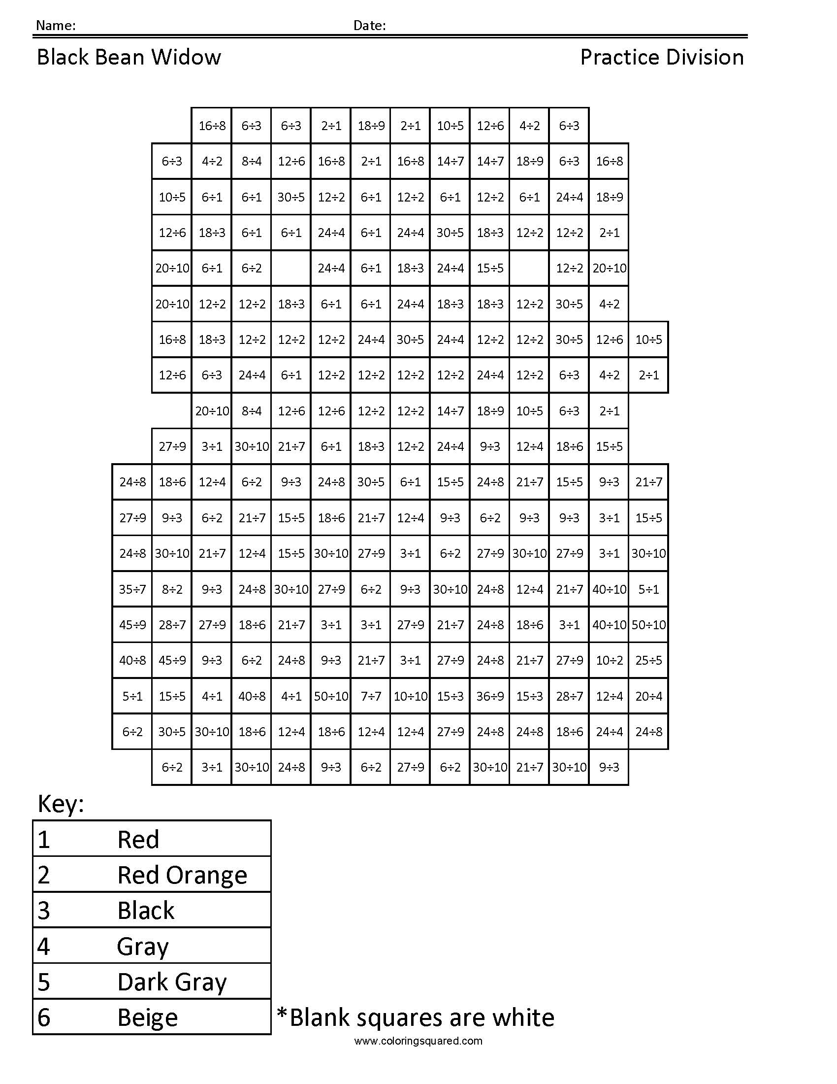 Black Bean Widow Division Coloring Page worksheet