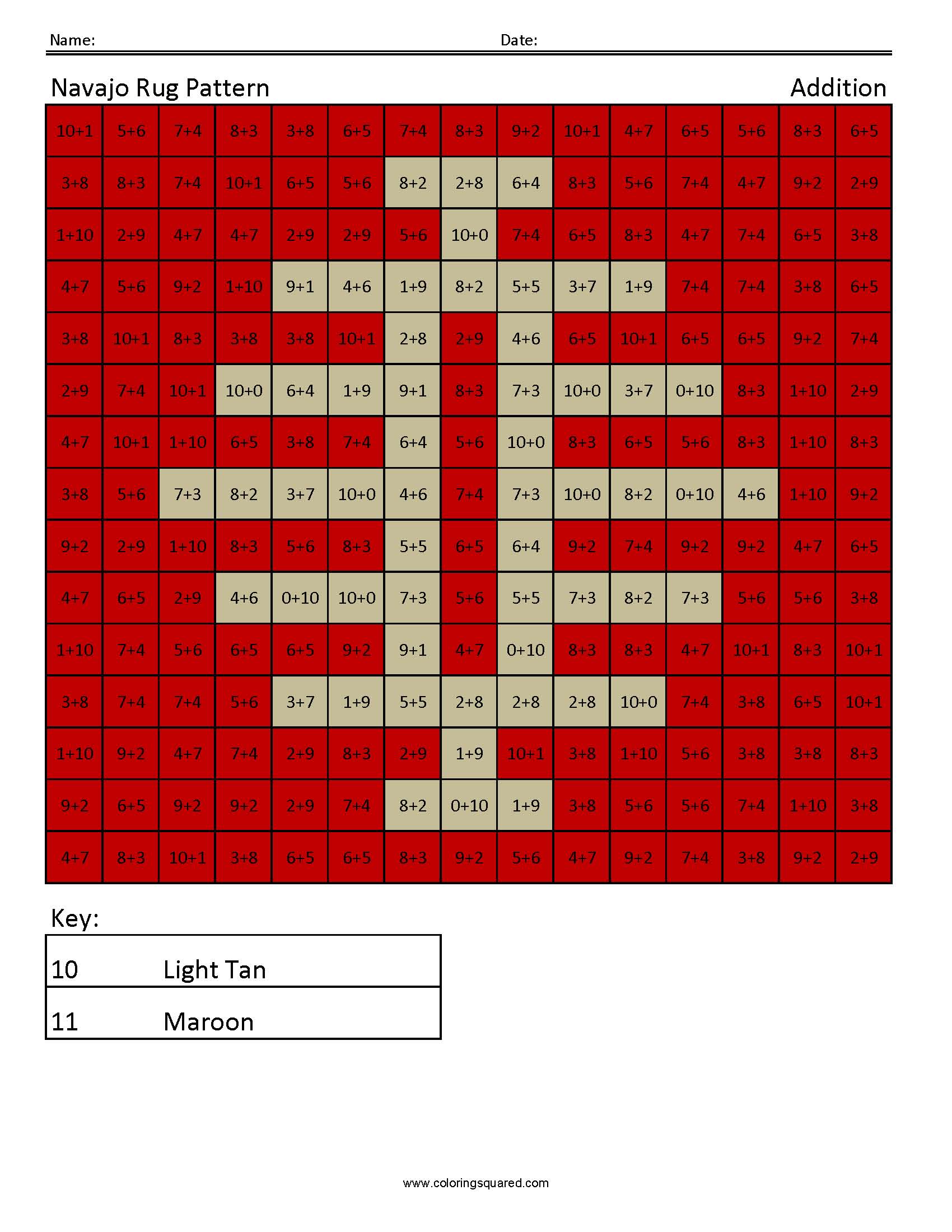 Navajo rug pattern addition worksheet 2