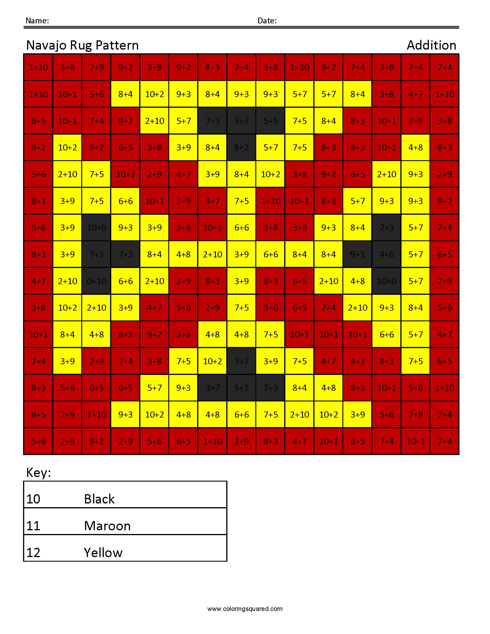 Navajo rug pattern addition worksheet 6